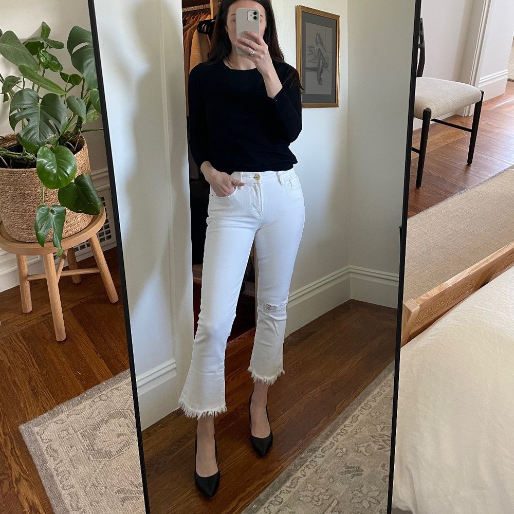 FRAME Le Crop Mini Boot distressed mid-rise kick-flare jeans